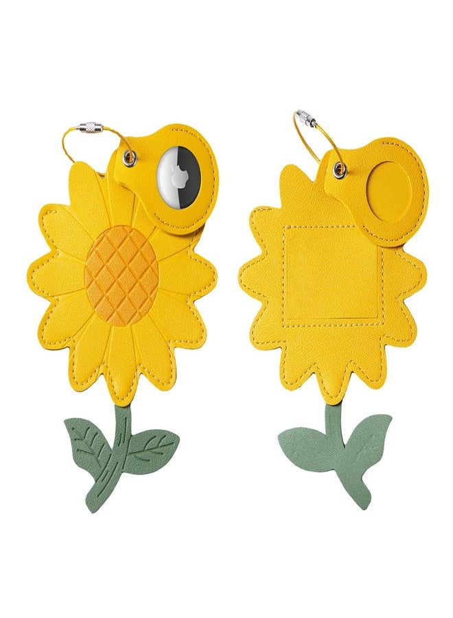 Mazentrix Premium Vegan Leather Luggage Tag with Hidden AirTag Holder & ID Tag - Secure Tracking, Cute Sunflower Design (AirTag Not Included) - Image 1